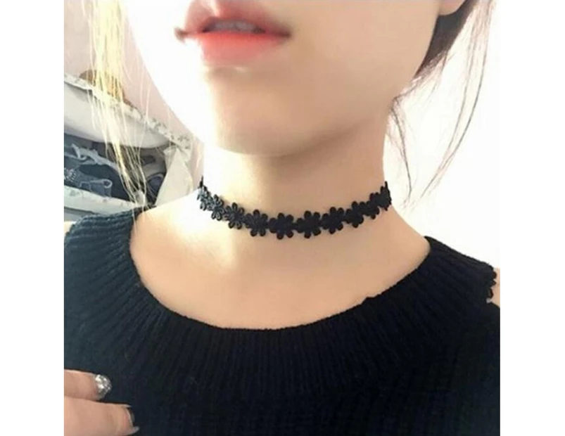 6Pcs Exquisite Lace Decor Choker Necklace Beautiful Elastic Polyester Women Choker for Party Black