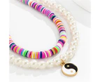 2Pcs Women Necklaces Colorful Beads Tai Chi Pattern Pendant Jewelry Vintage Adjustable Chokers for Party Golden