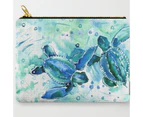 Turquoise Blue Sea Turtles In Ocean Carry-All Pouch Cosmetic Bag Linen Zipper Hand Bag Storage Bag