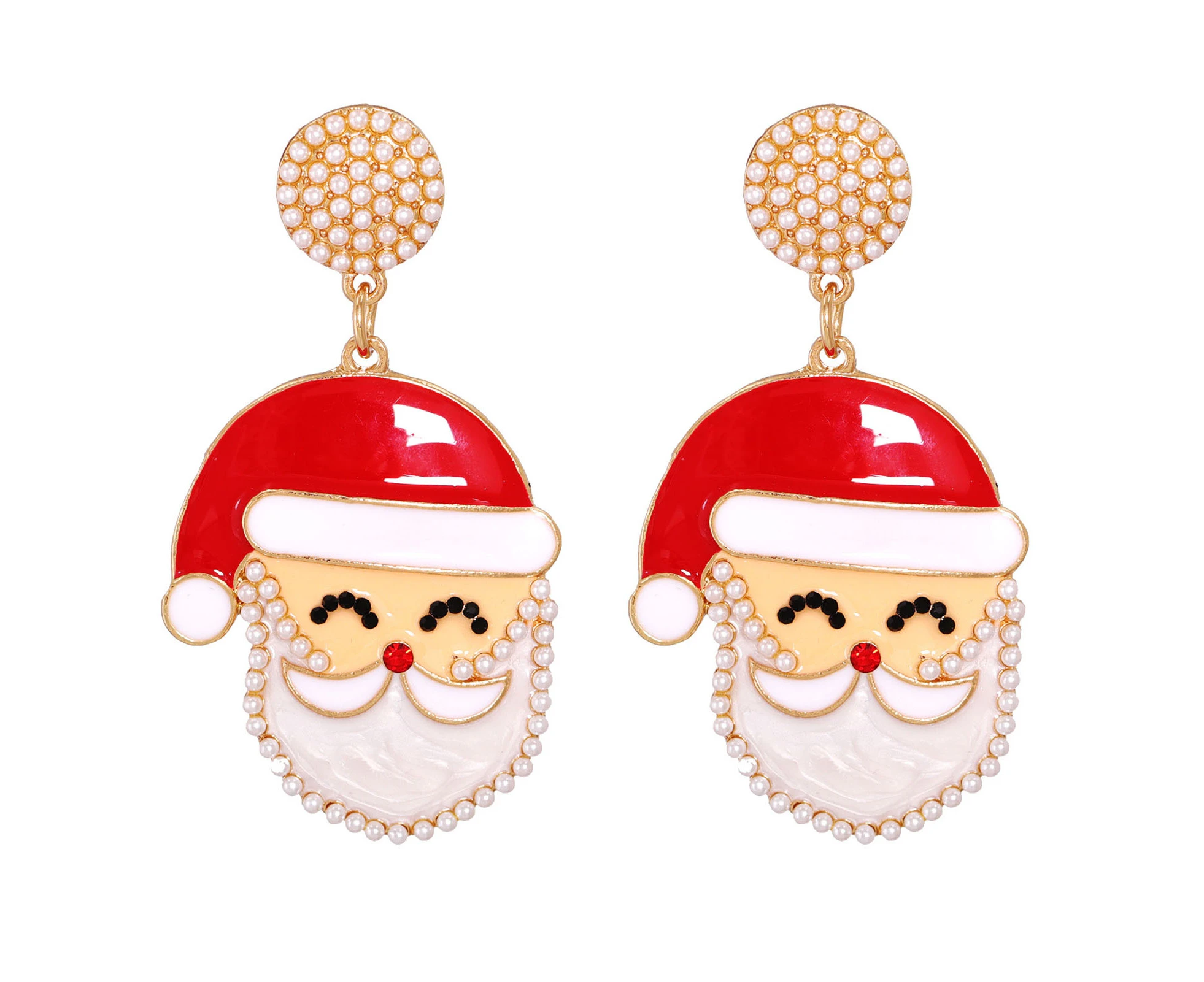 1 Pair Dangle Earrings Faux Pearls Shiny Rhinestones Sparkling Festival Xmas Gift Christmas Santa Claus Drop Earrings Women Fashion Jewelry for New Year - White