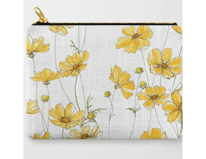 Yellow Cosmos Flowers Carry-All Pouch Cosmetic Bag Linen Zipper Hand Bag Storage Bag