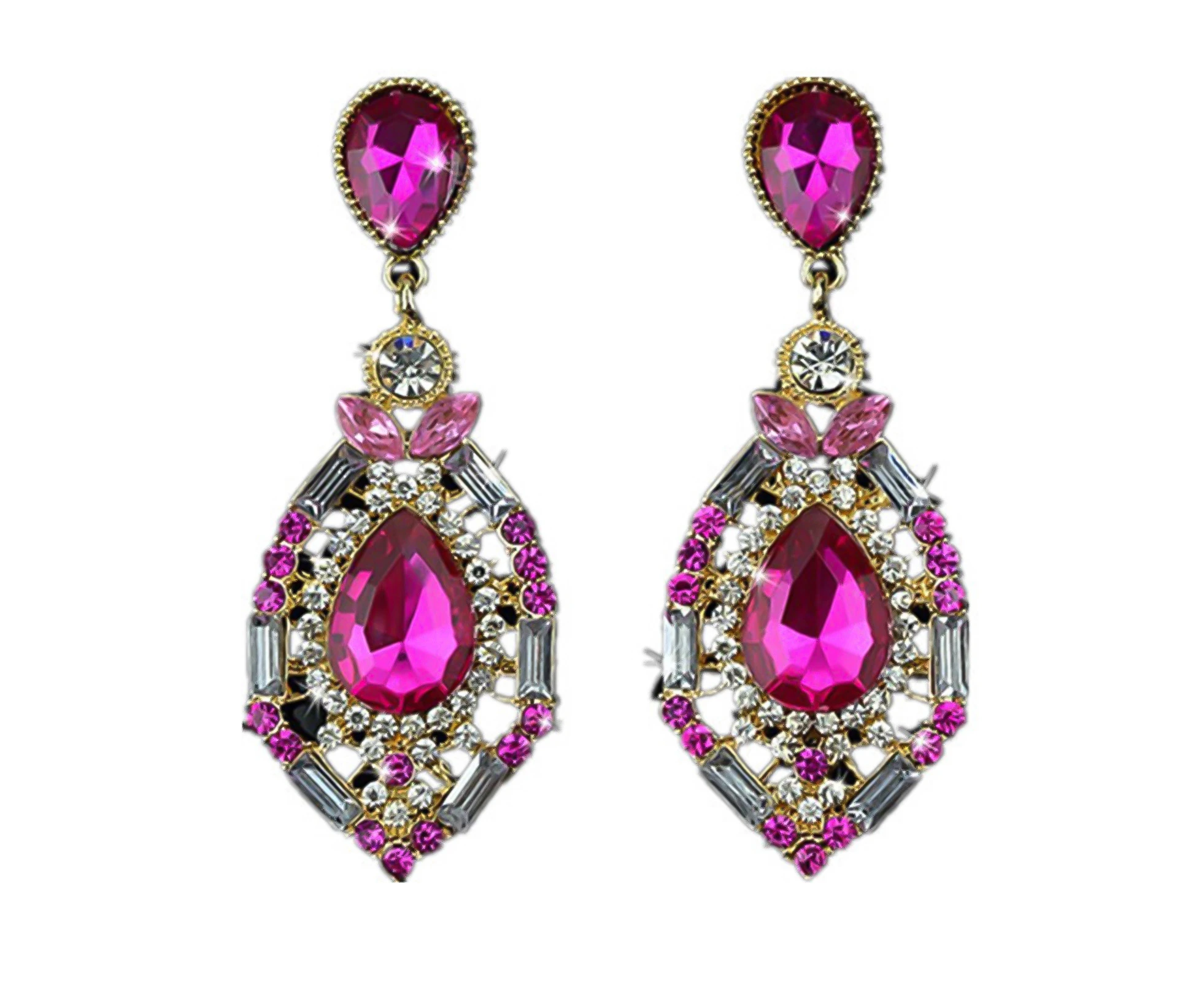 Women Earrings Teardrop Shape Big Drop Dangle Zinc Alloy Rhinestone Earrings Jewelry for Party Pink