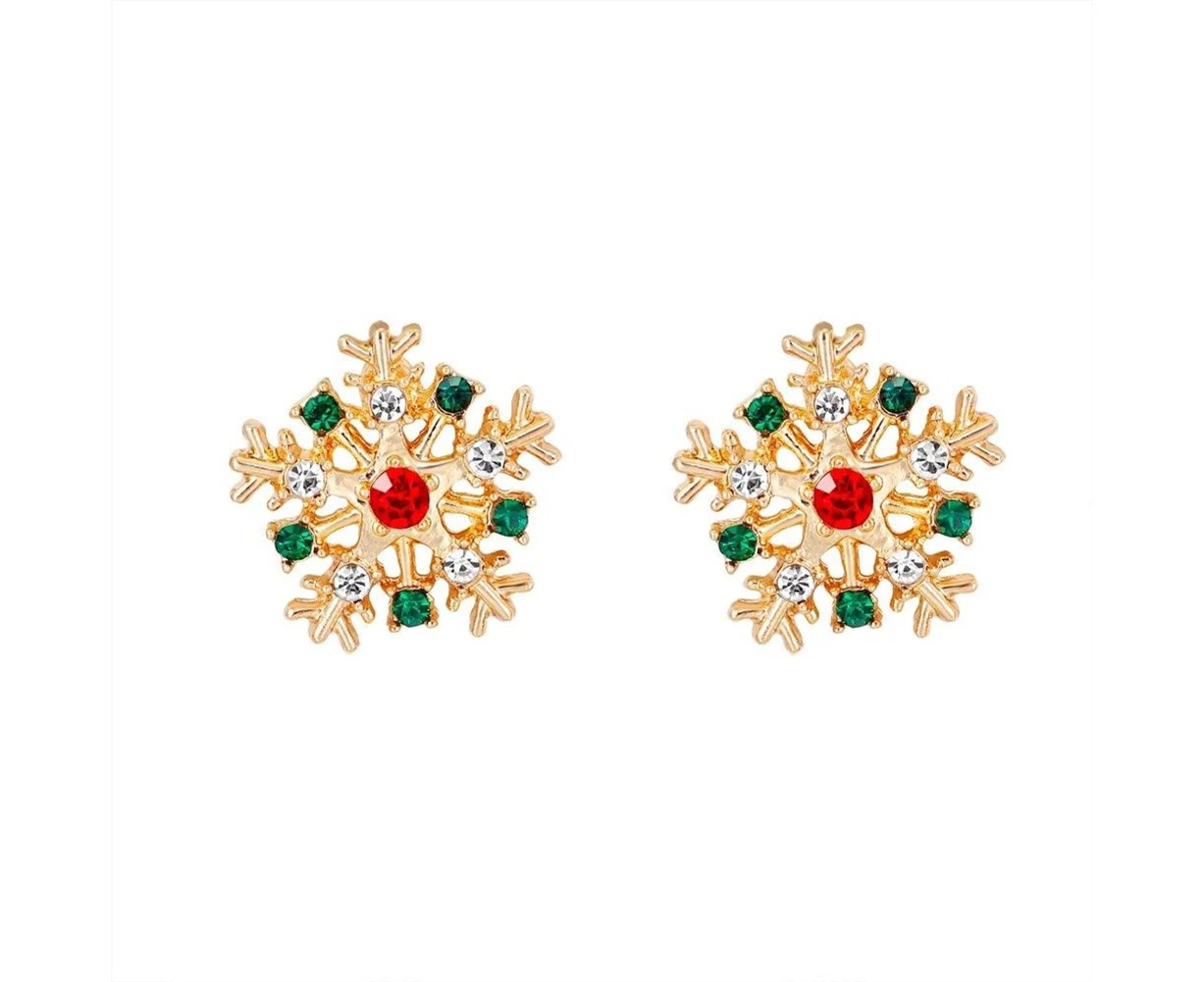 Women Fashion Christmas Snowflake Inlaid Rhinestone Jewelry Ear Stud Earrings