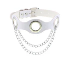 Punk Hollow Faux Leather Metal Chain Goth Circle Necklace Choker Collar for Bar White