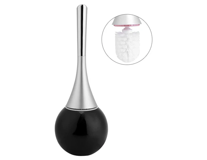 Toilet Brush - Stainless Steel Toilet Brush And Stand Bathroom Set Cleaning Brush—Black