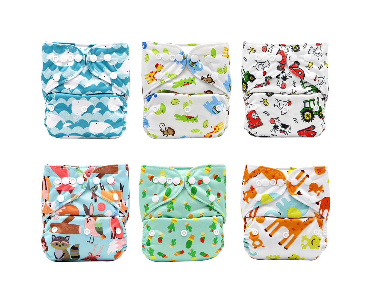 6 Pack Baby Cloth Diapers, One Size Adjustable, Washable, Reusable, Leak Proof Baby Diaper Bags—Style1