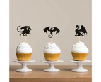 24Pcs Dinosaur Cake Topper Black Glitter Cake Picks Insert Card Kids Birthday Party Fantasy Themed Party Decoration for Baby Shower