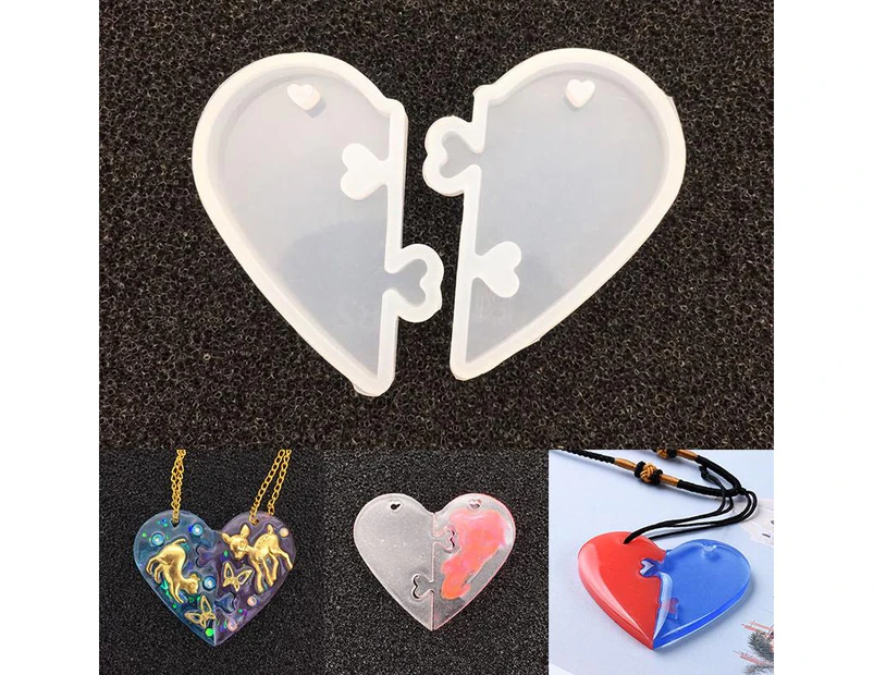 2Pcs Set Tools Epoxy Pendants DIY Heart Locks Resin Casting Silicone Mold Couples Jewelry Making