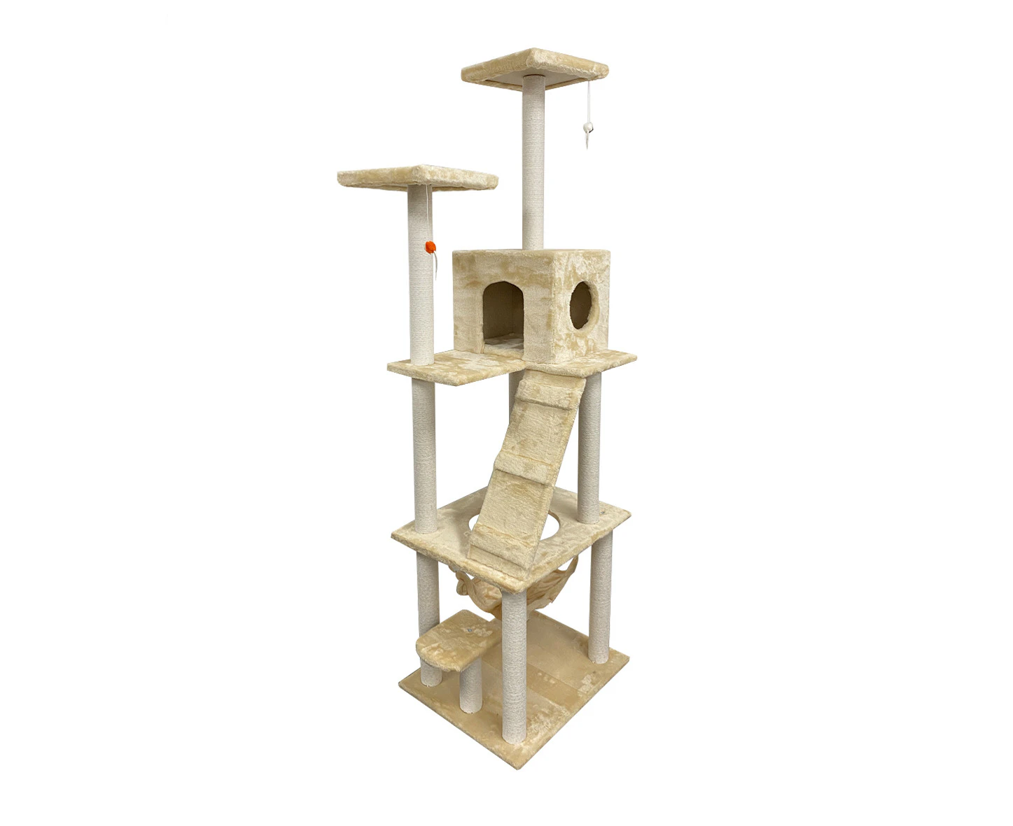 CAT TREE 185cm Beige Cubby House Tower Cutie Paws Brand Soft Fabric Pole Scratcher