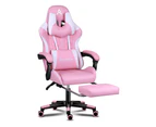 ALFORDSON Gaming Chair PU Leather with Footrest Pink & White