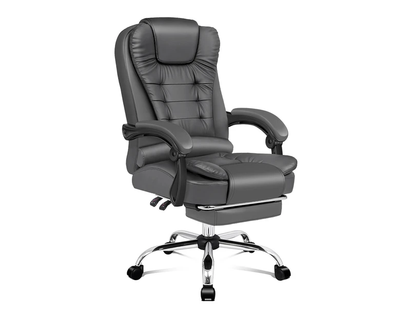 ALFORDSON Office Chair Executive PU Leather Seat with Footrest Grey