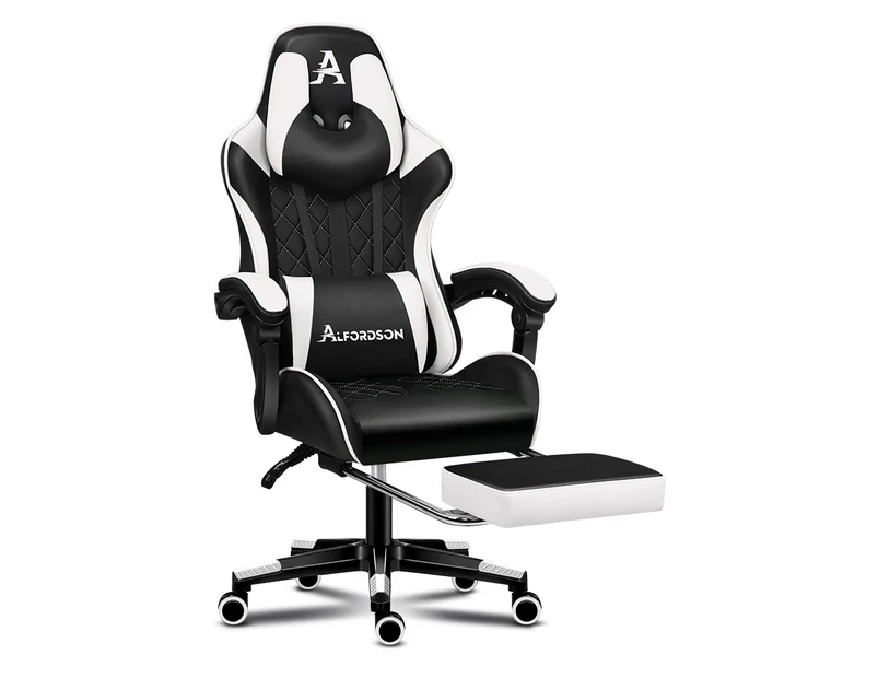 ALFORDSON Gaming Chair PU Leather with Footrest Black & White