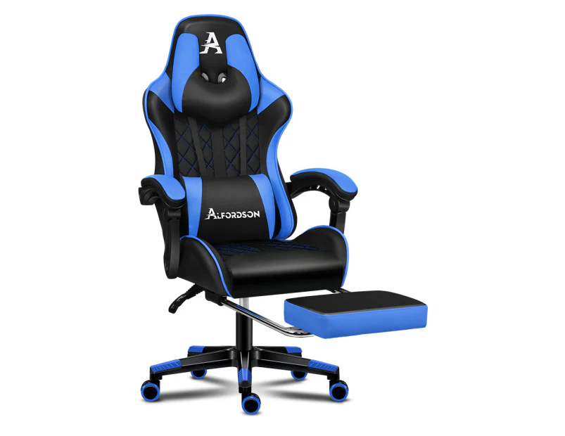 ALFORDSON Gaming Chair PU Leather with Footrest Black & Blue