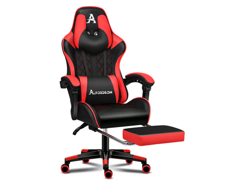 ALFORDSON Gaming Chair PU Leather with Footrest Black & Red