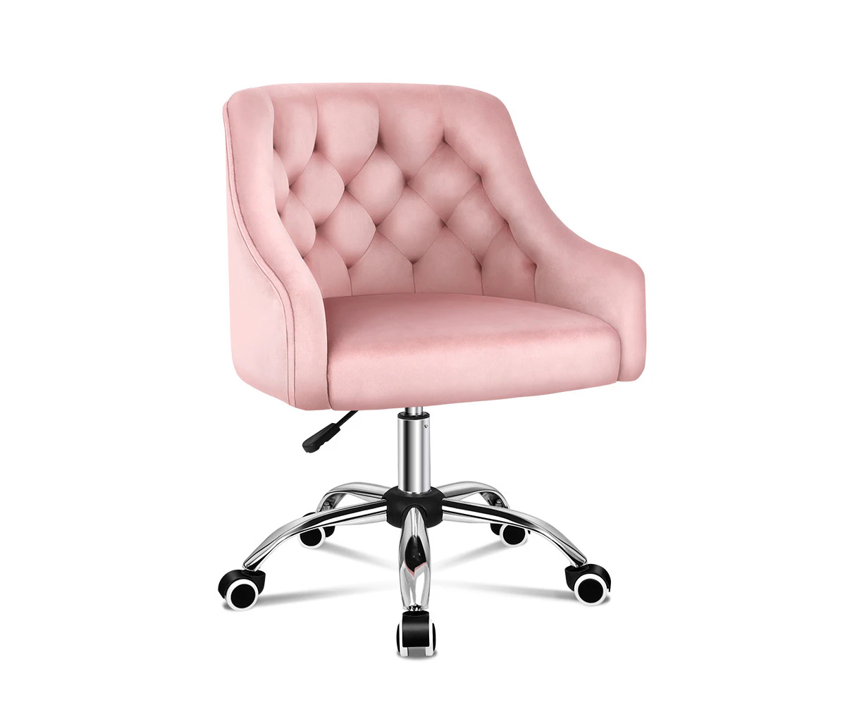 ALFORDSON Velvet Office Chair for Work Mid Back Pink