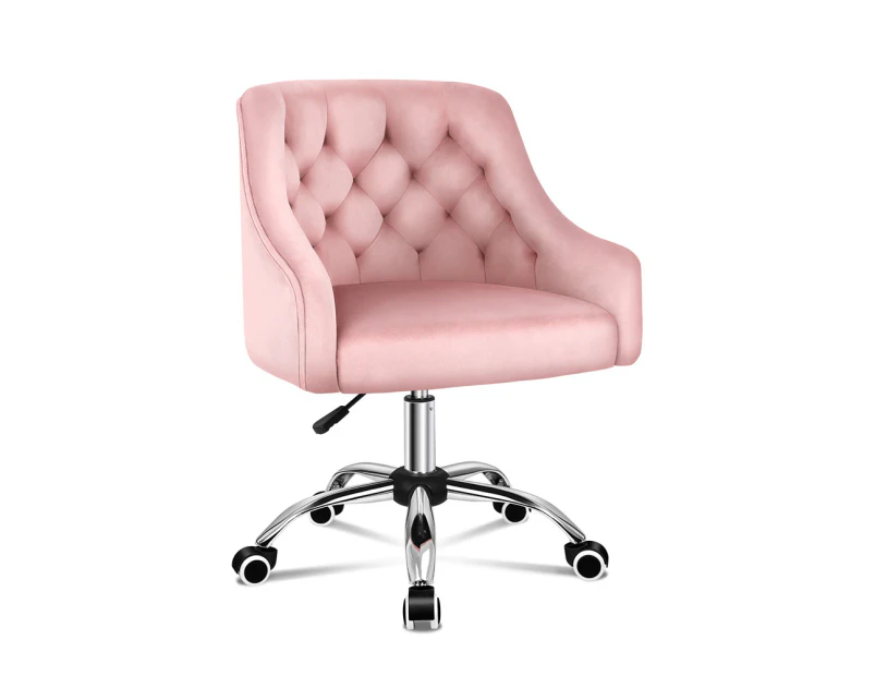 ALFORDSON Velvet Office Chair for Work Mid Back Pink