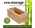 12 x BAMBOO ORGANISER TRAYS 15x8x7cm | Bamboo Kitchen Drawer Storage Box Bins Multi Purpose Organiser for Home Office Bathroom Pantry Cabinets Shelf