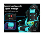 ALFORDSON Gaming Chair 2-Point Massage Lumbar Cushion Xavier Black & Cyan