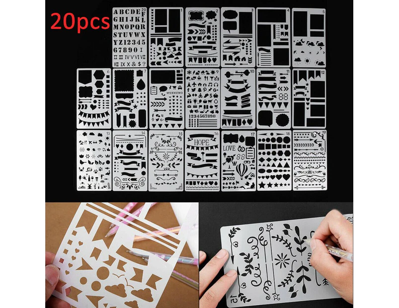 20Pcs Bullet Journal Stencils Plastic Planner Stencils Drawing Templates  Set
