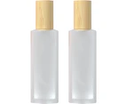 2Pcs Frosted Glass Lotion Pump Bottle With Wood Grain Cover,Refillable Empty Cosmetic Containers Travel Makeup Pump Dispenser Bottles (80ml)