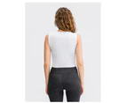 Bonivenshion Women's Sleeveless Workout Crop Tops Sports Shirts Quick Dry Yoga Tanks Tops Running Tops-White