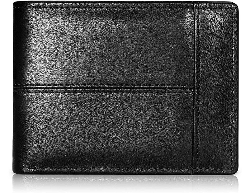 Mens Wallet Slim Genuine Leather RFID Thin Bifold Wallets For Men Minimalist Front Pocket ID Window Gift Box