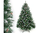 9ft/2.7m Christmas Tree Pinecone Decorated Frost Snowy Bushy Hinged Branch