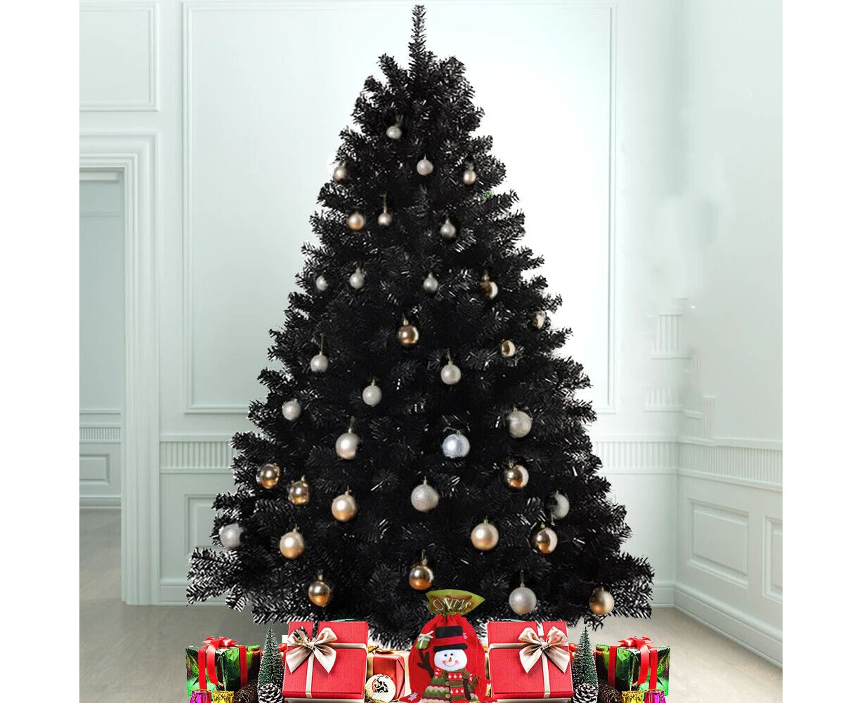 Black Christmas Tree 6FT/1.8M Fluffy Tips Metal Stand Easy Assemble Xmas Party