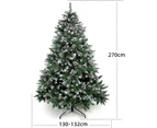 9ft/2.7m Christmas Tree Pinecone Decorated Frost Snowy Bushy Hinged Branch