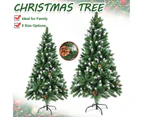 9ft/2.7m Christmas Tree Pinecone Decorated Frost Snowy Bushy Hinged Branch