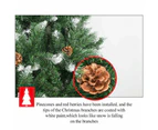 9ft/2.7m Christmas Tree Pinecone Decorated Frost Snowy Bushy Hinged Branch