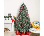 9ft/2.7m Christmas Tree Pinecone Decorated Frost Snowy Bushy Hinged Branch