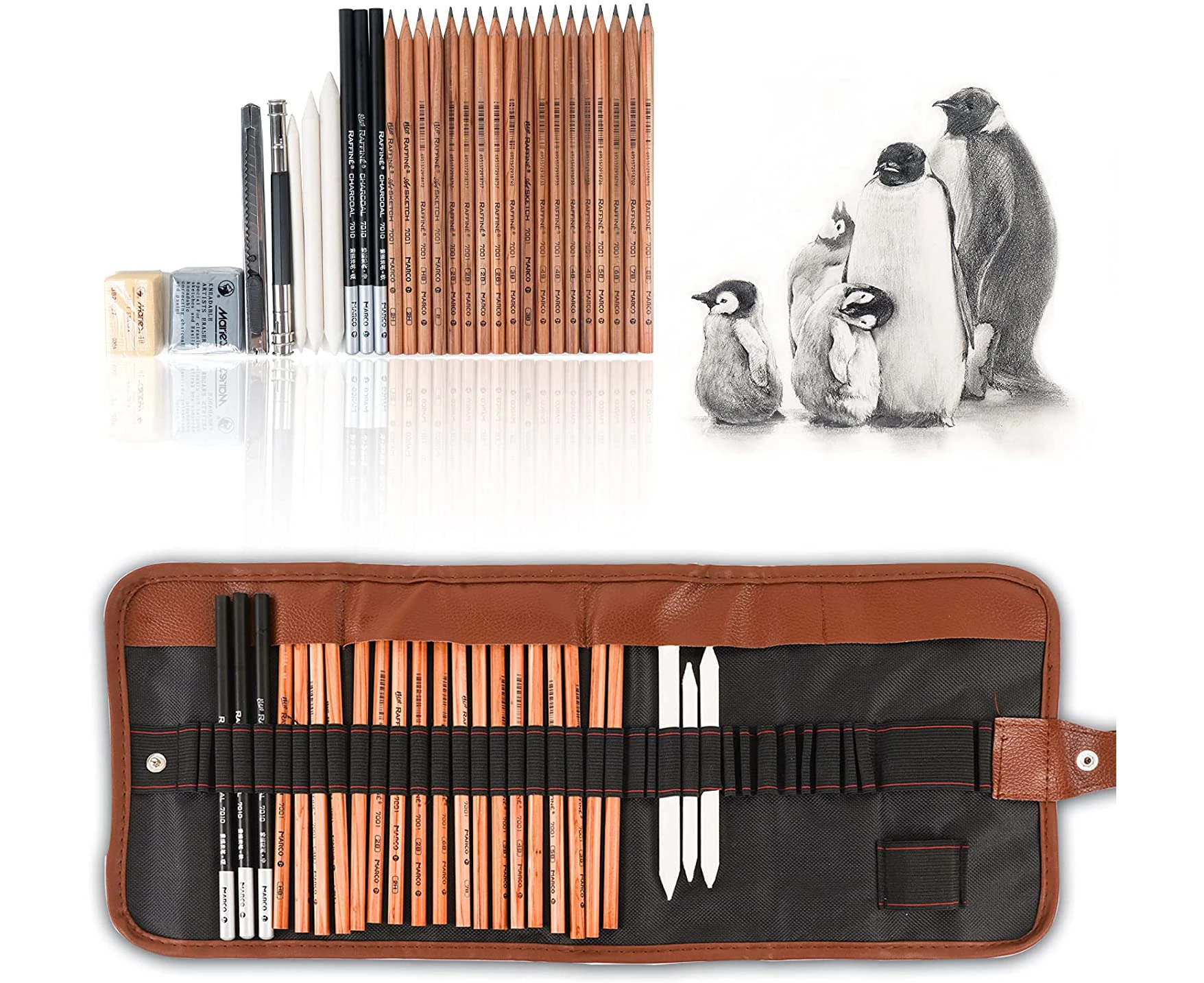 29 Pieces Professional Sketching & Drawing Art Tool Kit with Graphite Pencils, Charcoal Pencils, Paper Erasable Pen