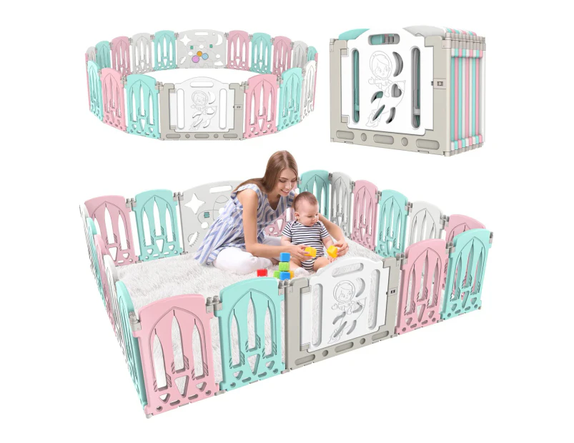 Foldable Kids Playpen 20 Panels Safety Gate Fence Child Play Yard Pink