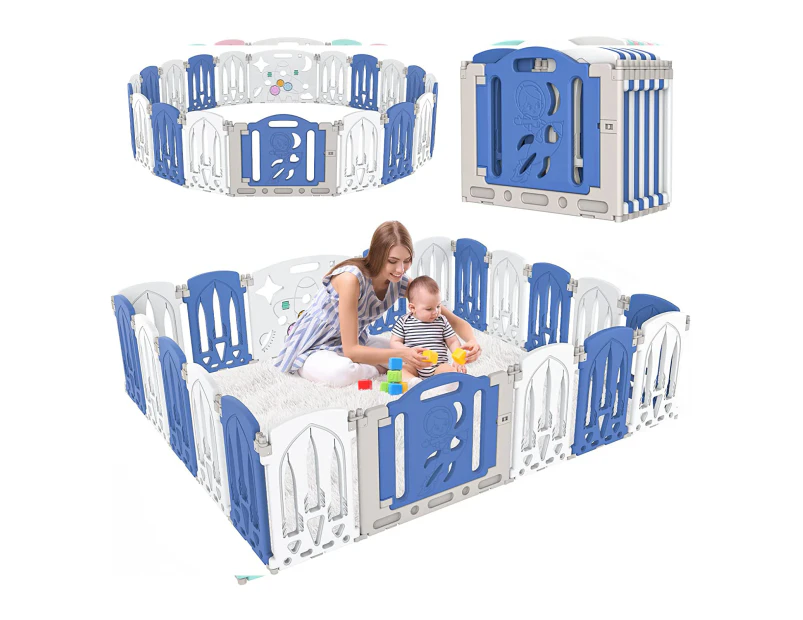 Foldable Kids Playpen 20 Panels Safety Gate Fence Child Play Yard Blue