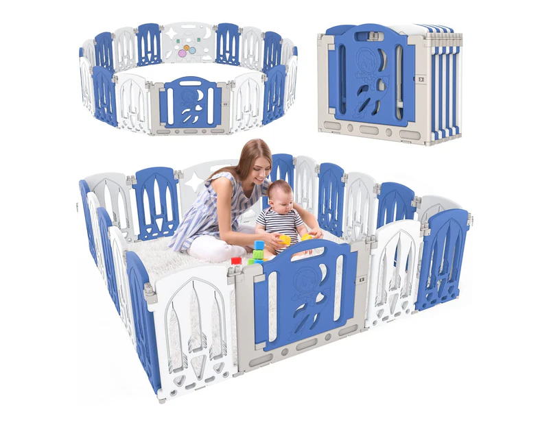 Foldable Kids Playpen 18 Panels Safety Gate Fence Child Play Yard Blue