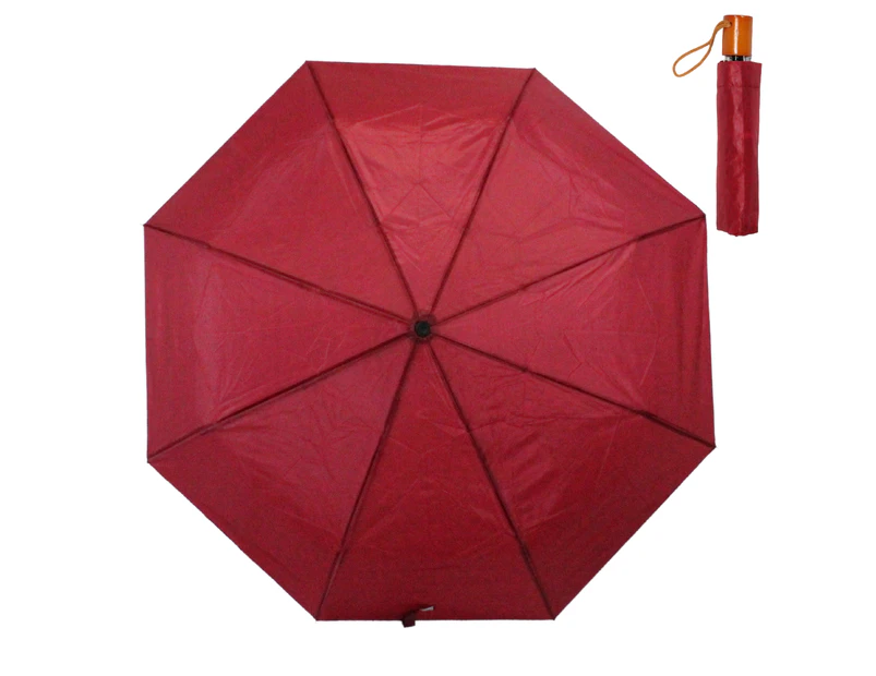 1pce Burgundy Red Umbrella Extendable Handle Small & Compact 93cm Open - Red