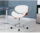 ALFORDSON Wooden Office Chair Computer Chairs Home Seat PU Leather White