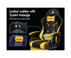 ALFORDSON Gaming Chair 2-Point Massage Lumbar Pillow Xavier Black & Yellow