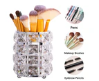 Crystal Makeup Brush Holder Organizer, Handcrafted Cosmetics Brushes Cup Storage Solution (Silver/Gold)