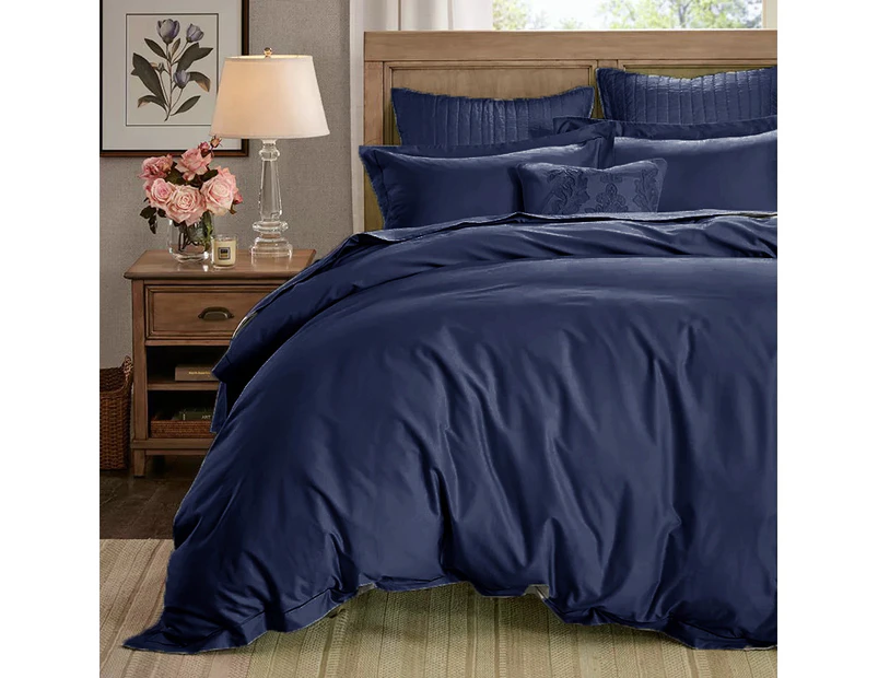 1000TC Pure Cotton Sateen Quilt Cover Set Navy Double size