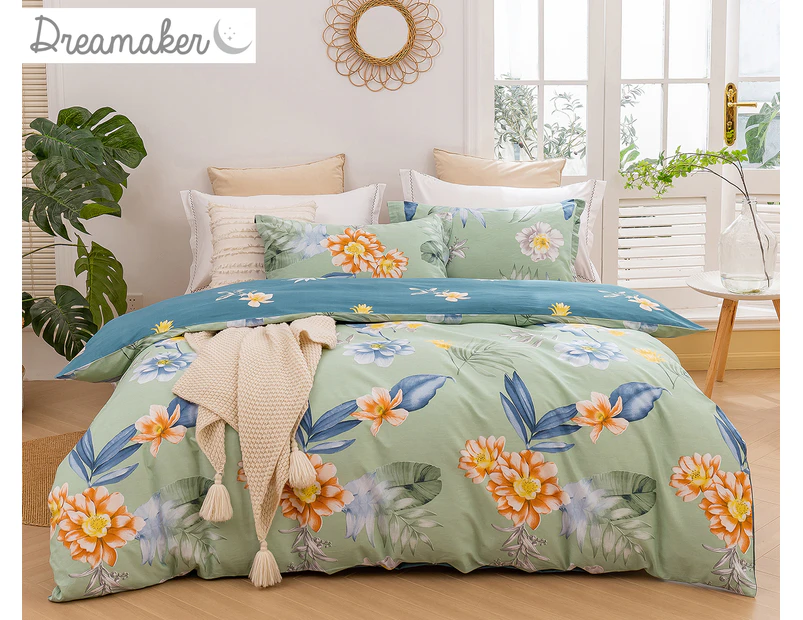 Dreamaker Cotton Reversible Quilt Cover Set - Paradise Floral
