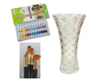 Glass Painting Kit with Brushes, 24cm Glass Vase & Paint DIY Kids Art Project - Multiple