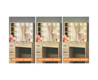 Oikiture Dressing Table Stool Set Makeup Slide Mirror Drawer 10 LED Bulbs Wooden