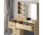 Oikiture Dressing Table Stool Set Makeup Slide Mirror Drawer 10 LED Bulbs Wooden