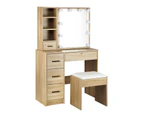 Oikiture Dressing Table Stool Set Makeup Slide Mirror Drawer 10 LED Bulbs Wooden