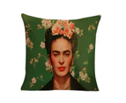 Frida Kahlo Deep Green Cushion Cover (Insert Included) 45cm Mexican Inspired Design - Green