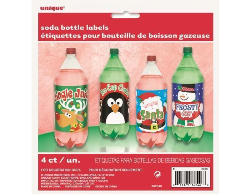 4 Christmas Soda Bottle Labels