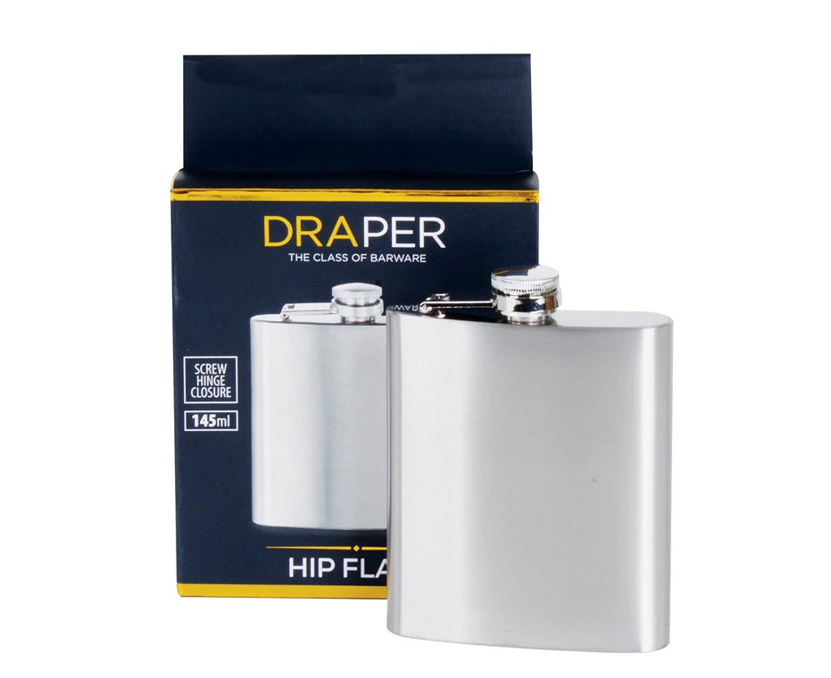 Stainless steel hip flask, 145ml, screw hinge closure