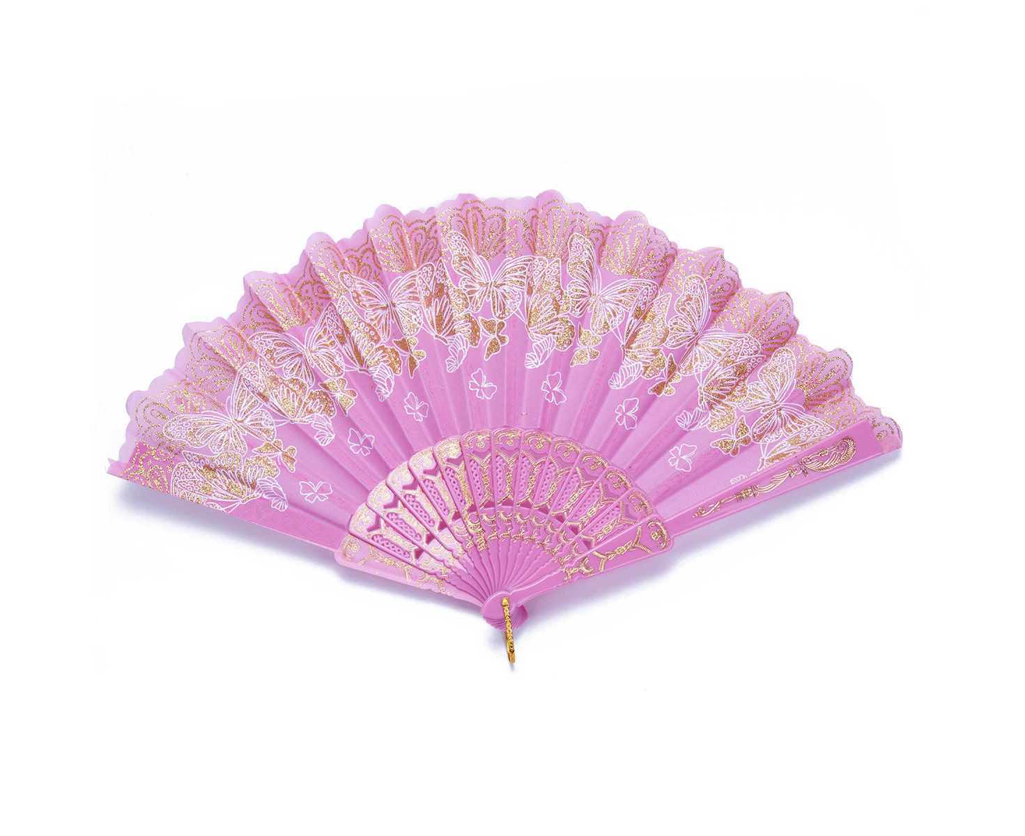 Pink Glitter Hand Fan Beautiful Colour Butterfly Design Fold Out Party